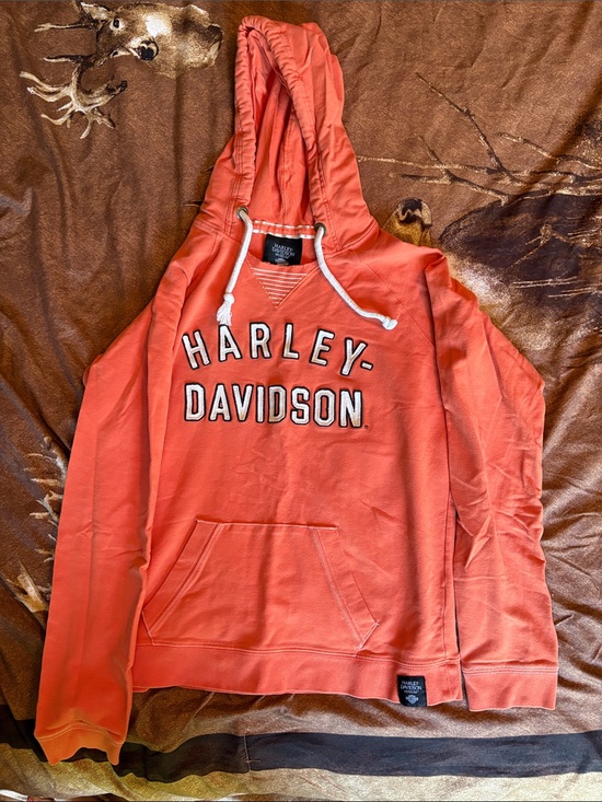 Harley-Davidson Tops - Harley-Davidson Coral Orange Hoodie with White Drawcords